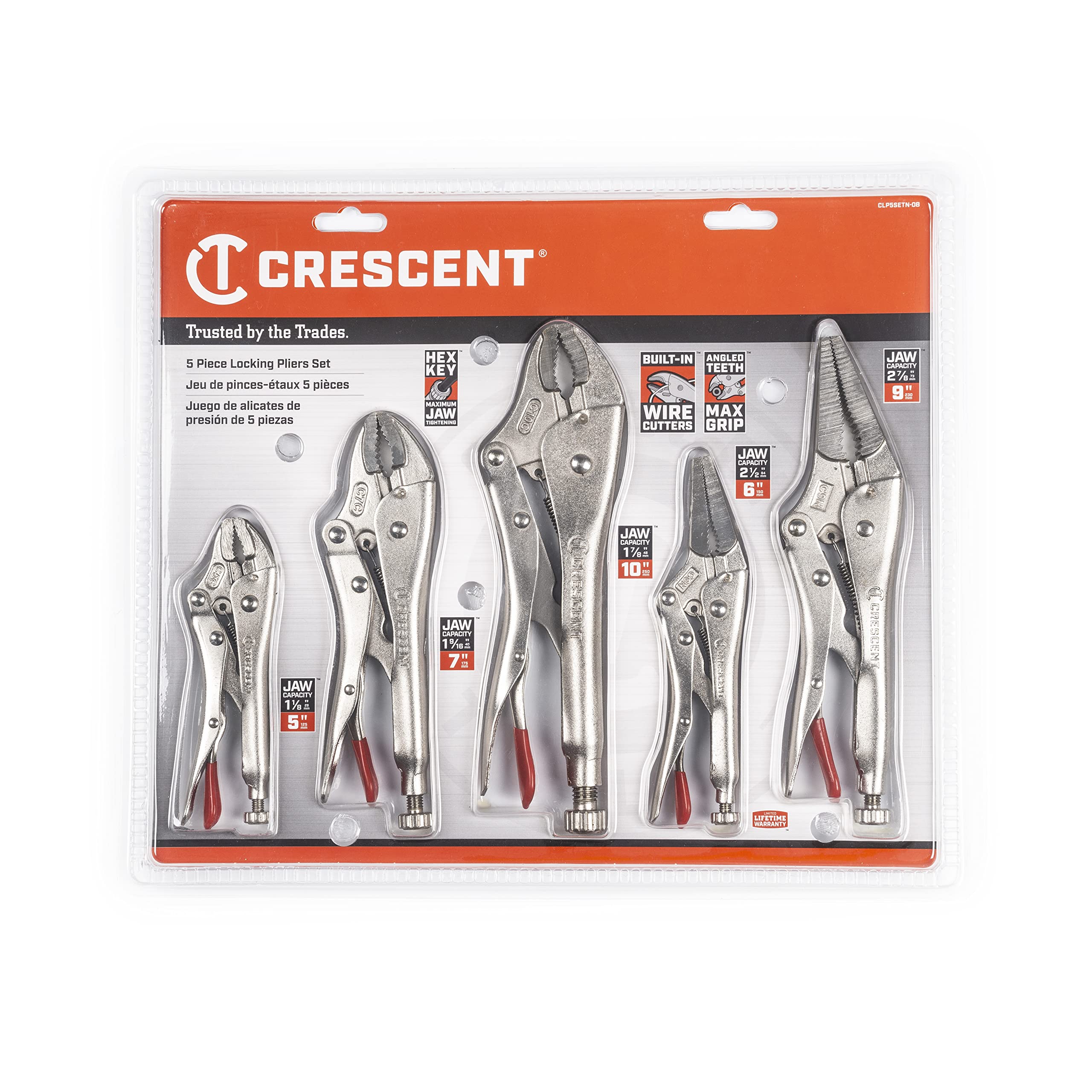 Crescent 5 Piece Curved & Long Nose Locking Plier Set | CLP5SETN